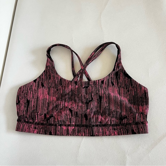Lululemon Energy Bra Down Pour Electric Coral Pink Black Size 12 - Picture 1 of 11